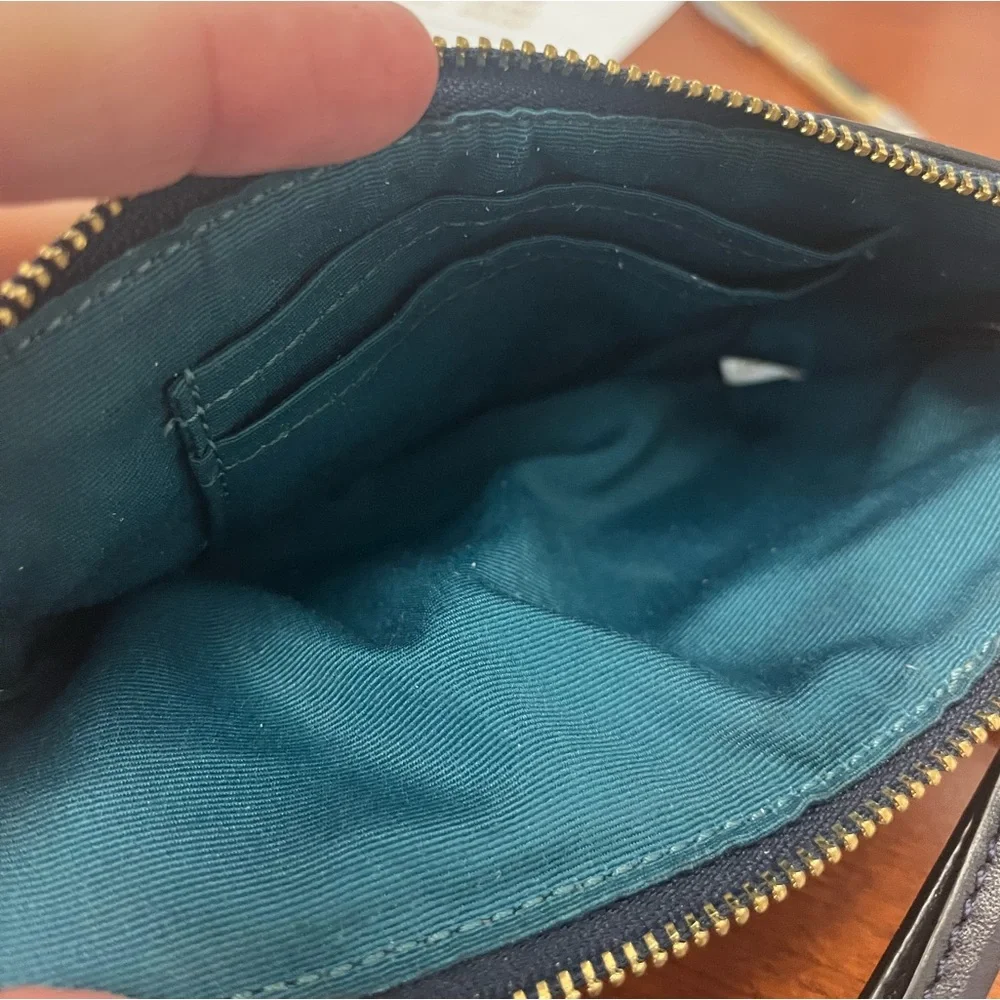 Chic Coach Signature Canvas Card Holder Wristlet Wallet Designer Blue Stripe - Picture 3 of 4